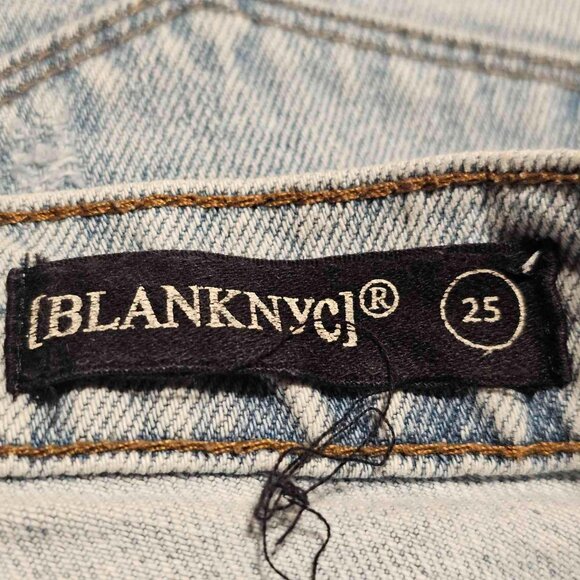 BlankNYC Asymmetrical Distressed Raw Frayed Hem Denim Mini Jean Skirt - Picture 4 of 14